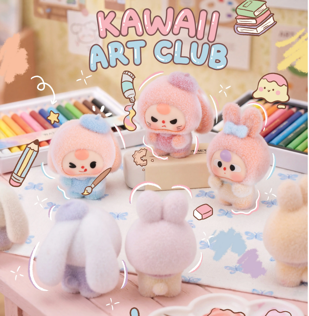 Kawaii-themed plush toys with stationery items and 'Kawaii Art Club' text.