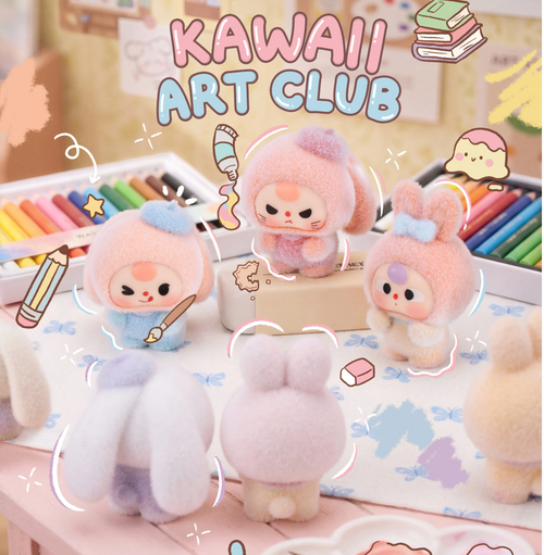 Kawaii-themed plush toys with stationery items and 'Kawaii Art Club' text.