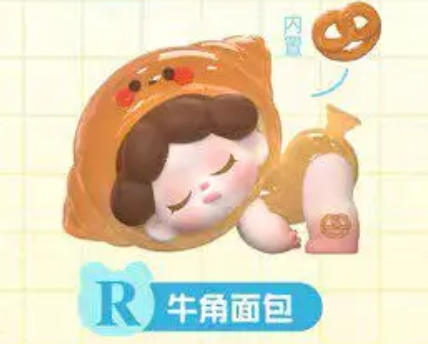 Cartoon character in a bread costume with a bun on a checkered background
