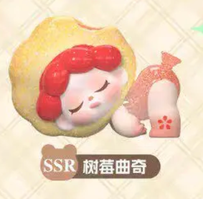 Cookie-shaped character with red hair and a bottle on a light background
