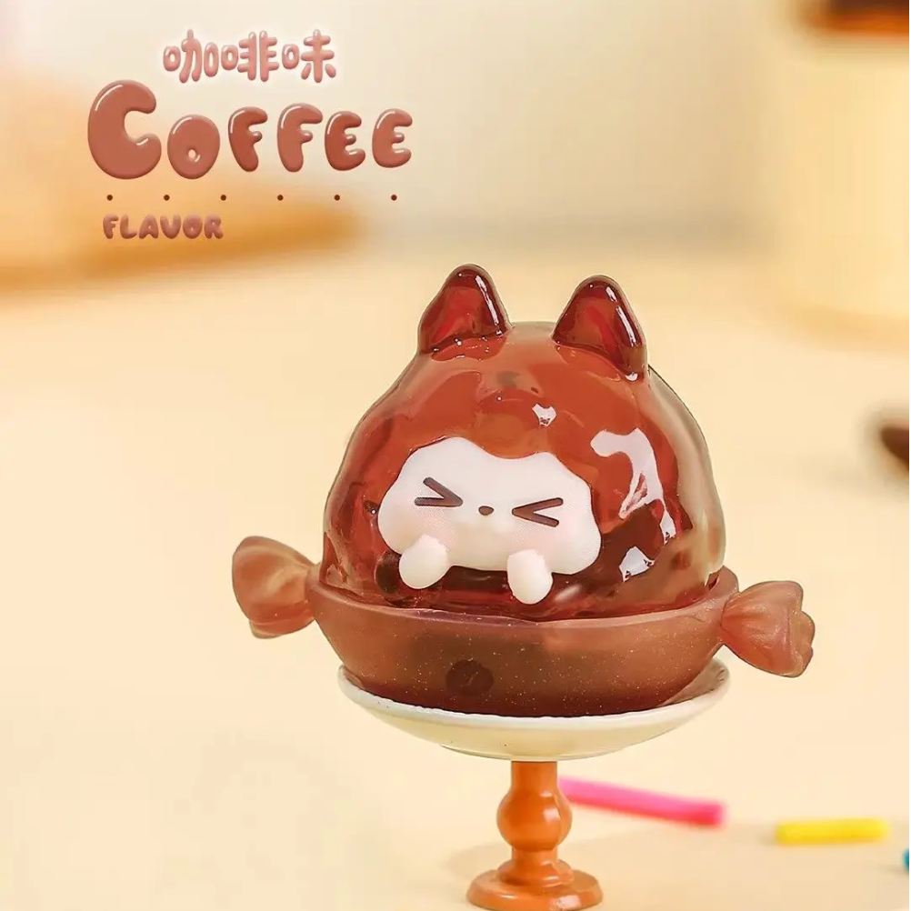 Cute cartoon character container with 'COFFEE' text on a beige background